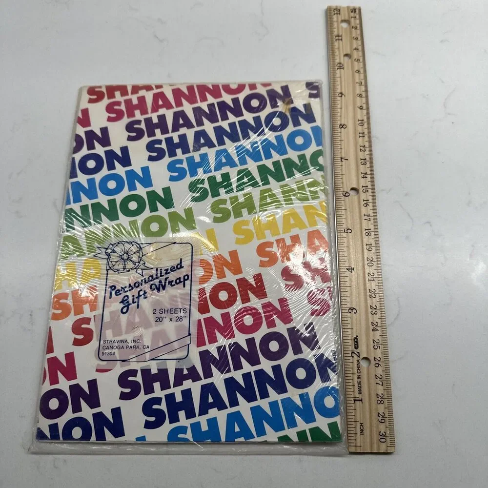 Vintage 80s NIP Stravina Personalized Name SHANNON Gift Wrap Rainbow